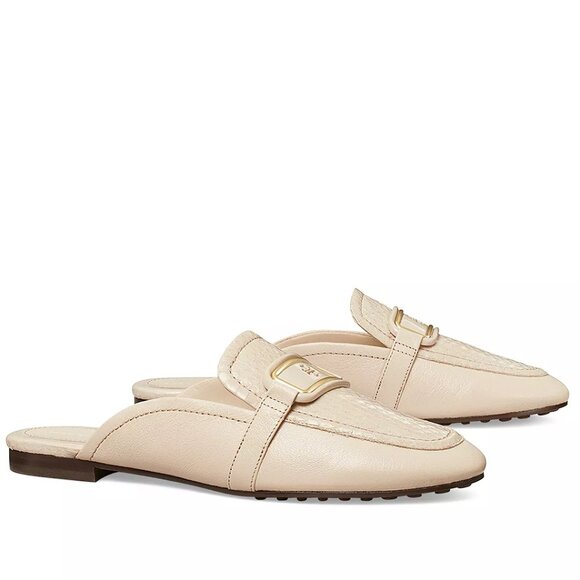 Tory Burch $348 Georgia Backless Loafer New Cream Snake Embossed Logo Buckle - Picture 4 of 11